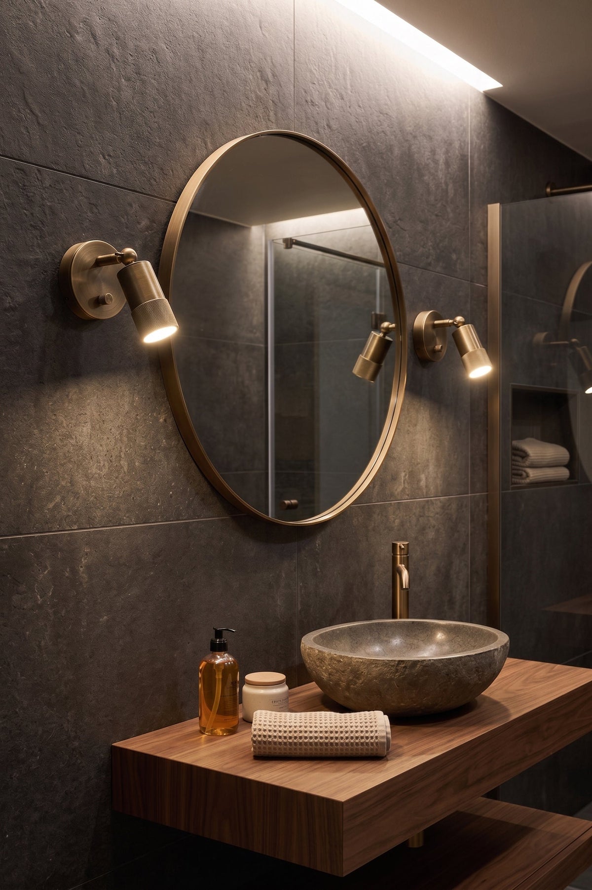 Integrated LED Brass Wall Light Fixture for Hallway Living Room Bedroom Entryway | Modern Industrial Hardwired Sconce with Warm 4500K | Thomler
