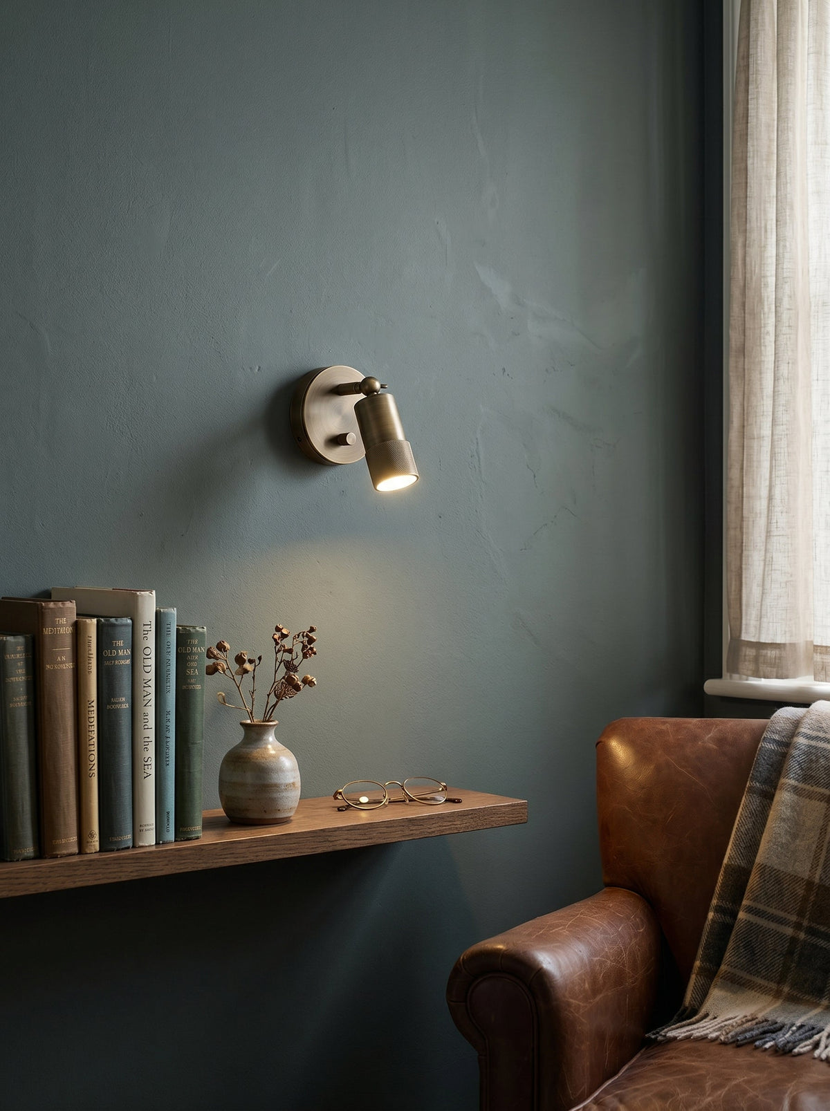 Integrated LED Brass Wall Light Fixture for Hallway Living Room Bedroom Entryway | Modern Industrial Hardwired Sconce with Warm 4500K | Thomler