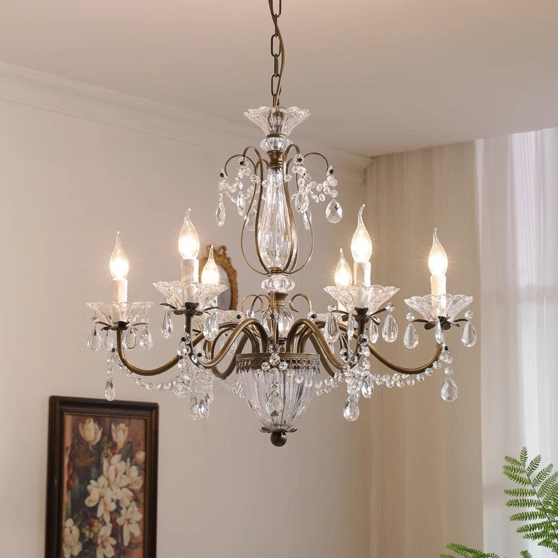 Classic Glass Globe Ceiling Fixture with Hanging Crystals – Multi-Light Dining Room Lighting in Warm Bronze Finish for Foyer, Living Room | Thomler