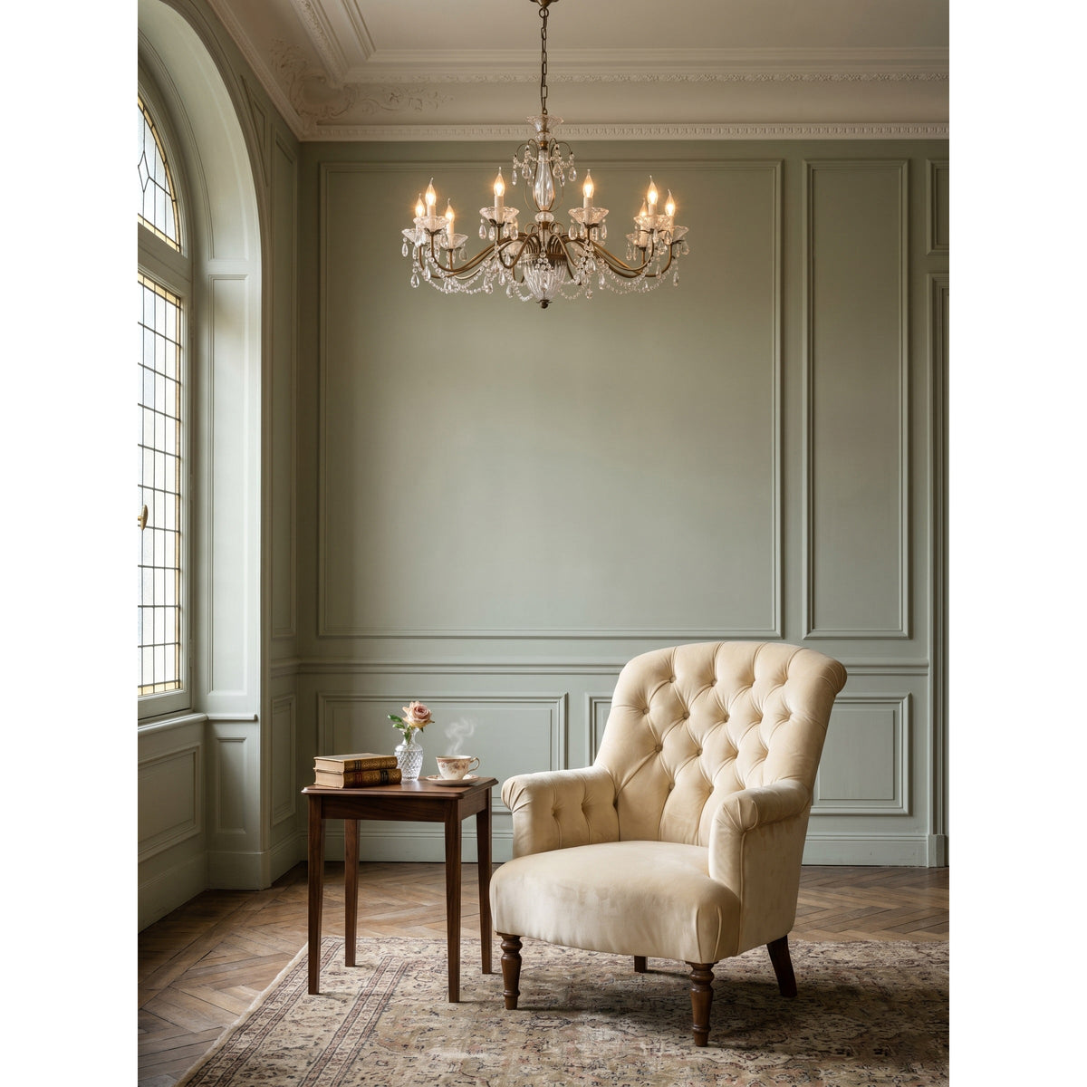 Classic Glass Globe Ceiling Fixture with Hanging Crystals – Multi-Light Dining Room Lighting in Warm Bronze Finish for Foyer, Living Room | Thomler