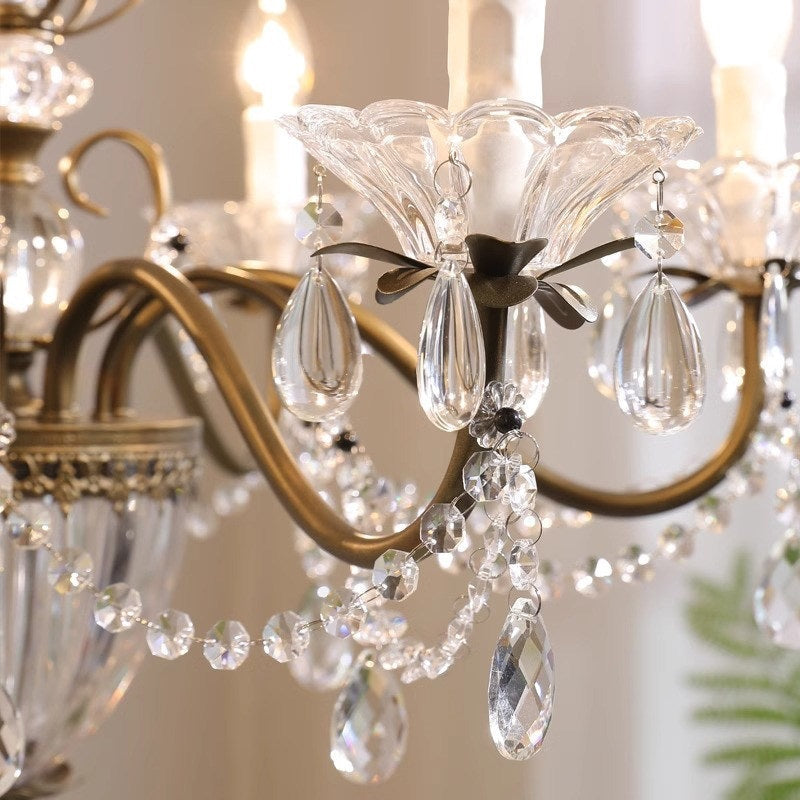 Classic Glass Globe Ceiling Fixture with Hanging Crystals – Multi-Light Dining Room Lighting in Warm Bronze Finish for Foyer, Living Room | Thomler