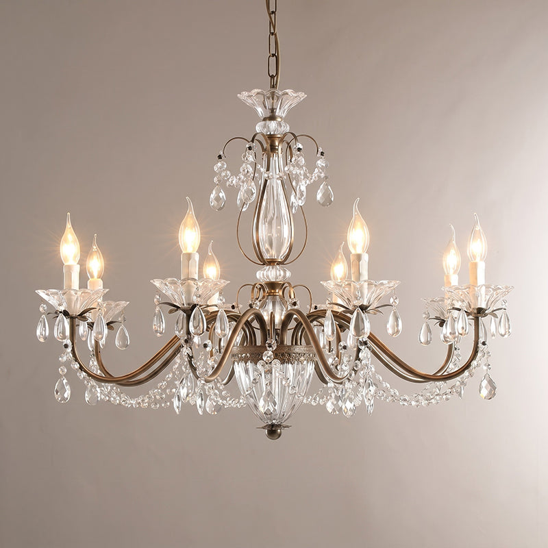 Classic Glass Globe Ceiling Fixture with Hanging Crystals – Multi-Light Dining Room Lighting in Warm Bronze Finish for Foyer, Living Room | Thomler