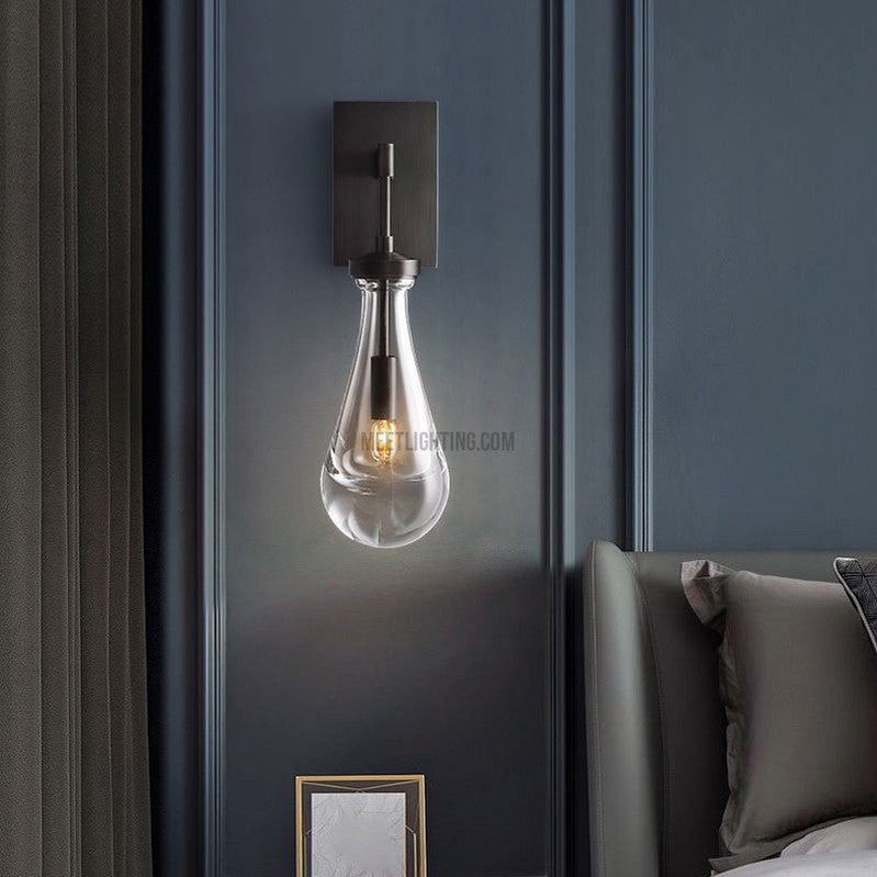Hand-Blown Glass Wall Sconce with Teardrop Shade – Modern Brass Lighting for Bedroom, Hallway & Living Room | Thomler