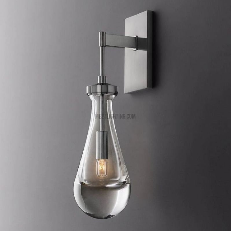 Hand-Blown Glass Wall Sconce with Teardrop Shade – Modern Brass Lighting for Bedroom, Hallway & Living Room | Thomler