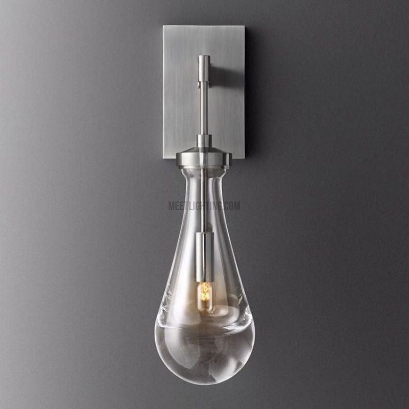 Hand-Blown Glass Wall Sconce with Teardrop Shade – Modern Brass Lighting for Bedroom, Hallway & Living Room | Thomler