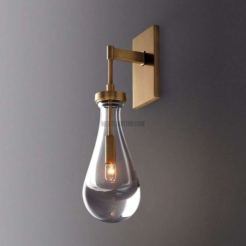Hand-Blown Glass Wall Sconce with Teardrop Shade – Modern Brass Lighting for Bedroom, Hallway & Living Room | Thomler