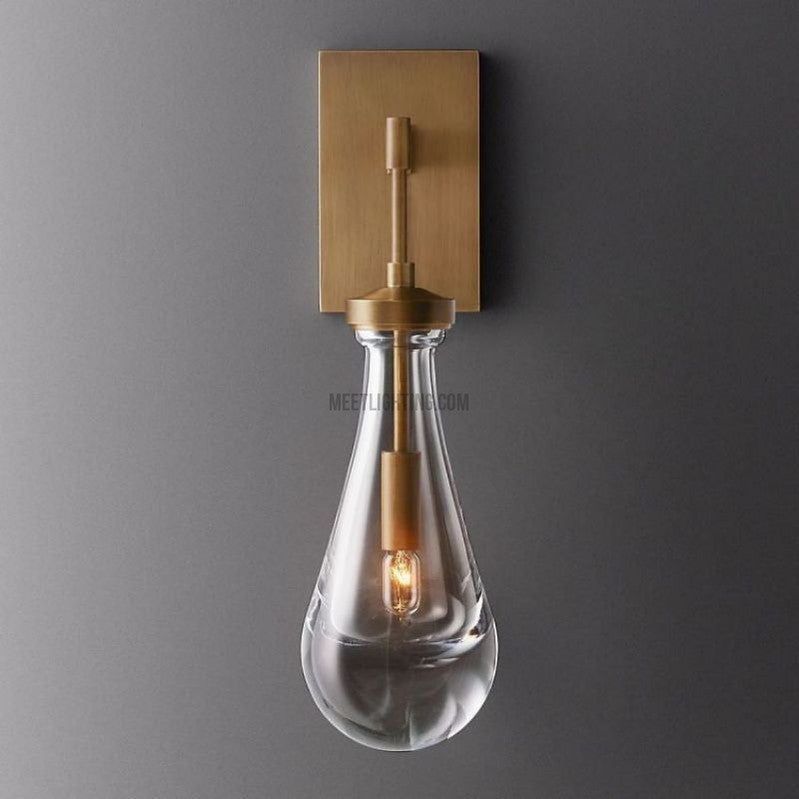 Hand-Blown Glass Wall Sconce with Teardrop Shade – Modern Brass Lighting for Bedroom, Hallway & Living Room | Thomler