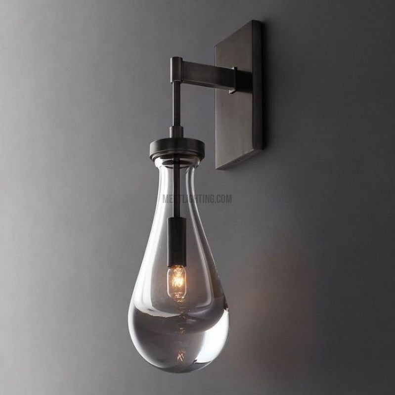 Hand-Blown Glass Wall Sconce with Teardrop Shade – Modern Brass Lighting for Bedroom, Hallway & Living Room | Thomler