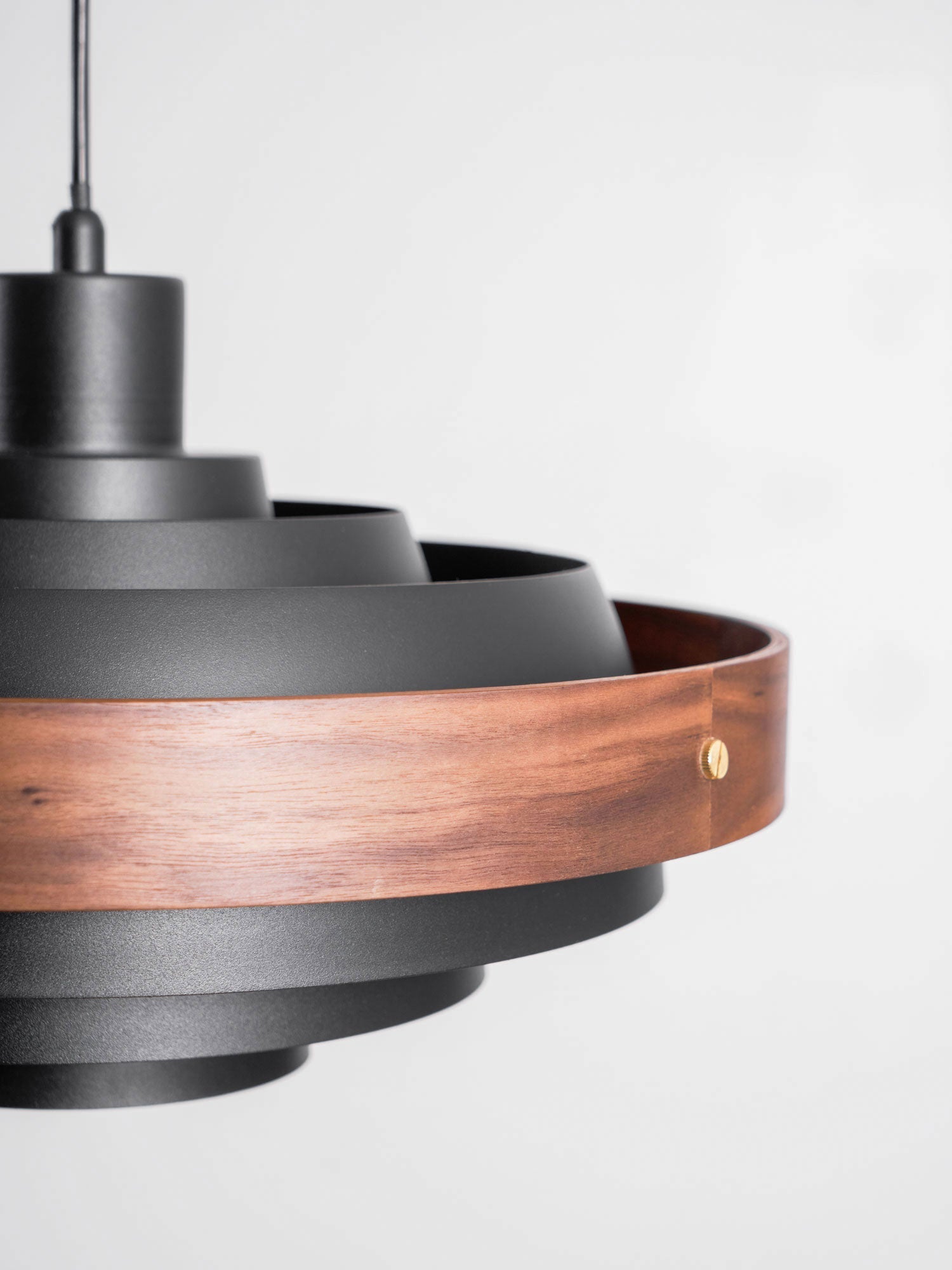 Pendant Light Metal Wood 15.7 in Adjustable Dining Room Kitchen Island Hanging Lamp Black Walnut White | Thomler