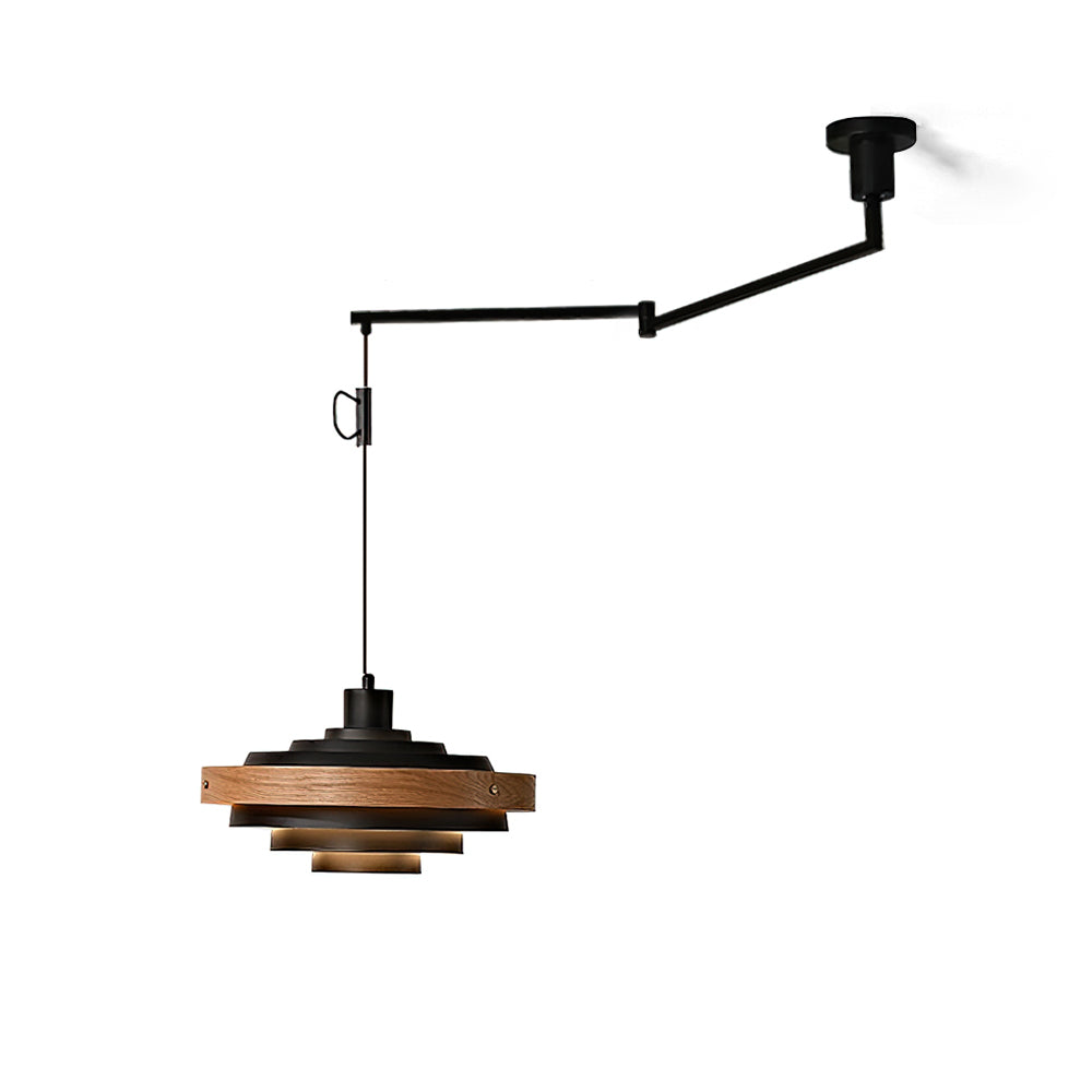 Pendant Light Metal Wood 15.7 in Adjustable Dining Room Kitchen Island Hanging Lamp Black Walnut White | Thomler