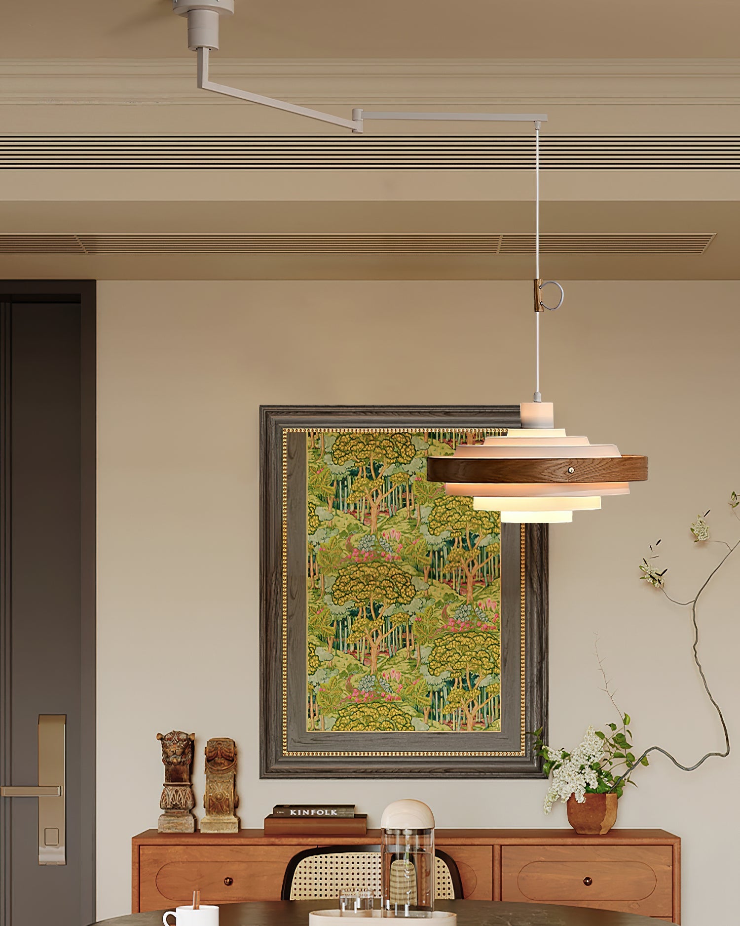 Pendant Light Metal Wood 15.7 in Adjustable Dining Room Kitchen Island Hanging Lamp Black Walnut White | Thomler