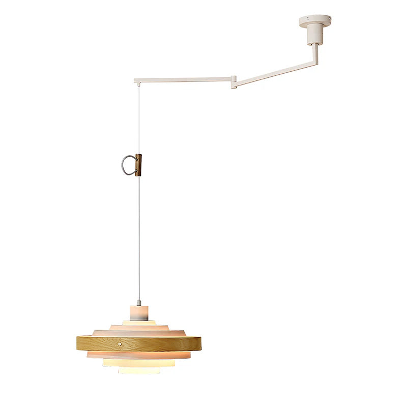 Pendant Light Metal Wood 15.7 in Adjustable Dining Room Kitchen Island Hanging Lamp Black Walnut White | Thomler