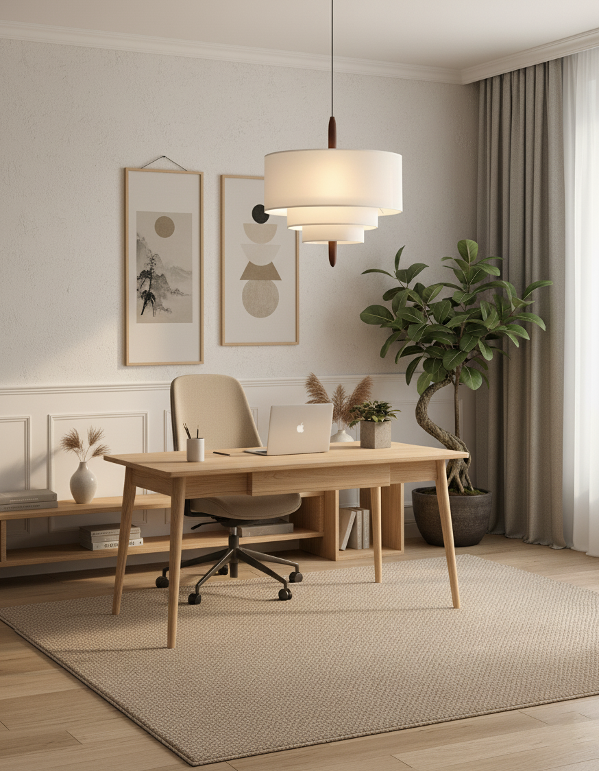 Pendant Light Fabric 17.7 in 3-Head Walnut Dining Room Ceiling Lamp Adjustable Height Modern Lighting Fixture | Thomler