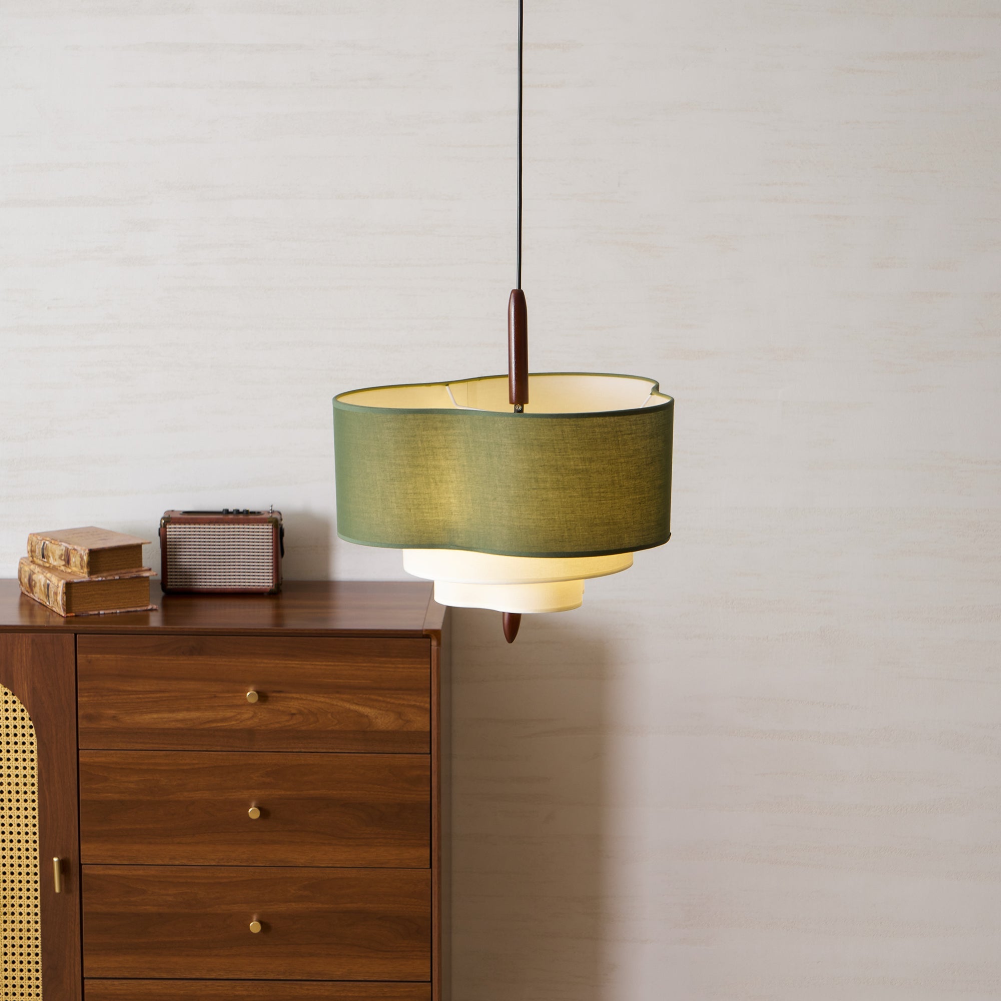 Pendant Light Fabric 17.7 in 3-Head Walnut Dining Room Ceiling Lamp Adjustable Height Modern Lighting Fixture | Thomler