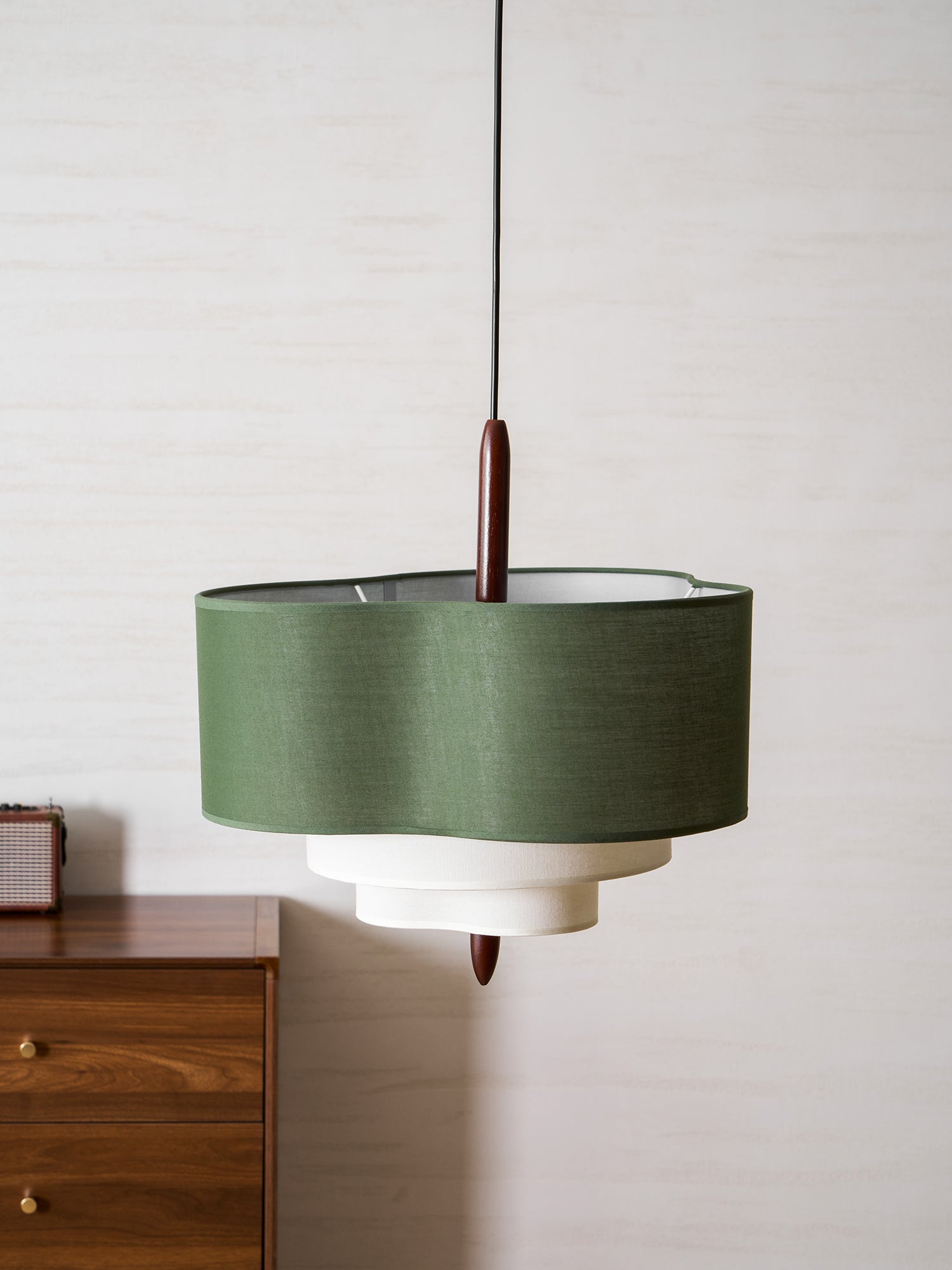 Pendant Light Fabric 17.7 in 3-Head Walnut Dining Room Ceiling Lamp Adjustable Height Modern Lighting Fixture | Thomler