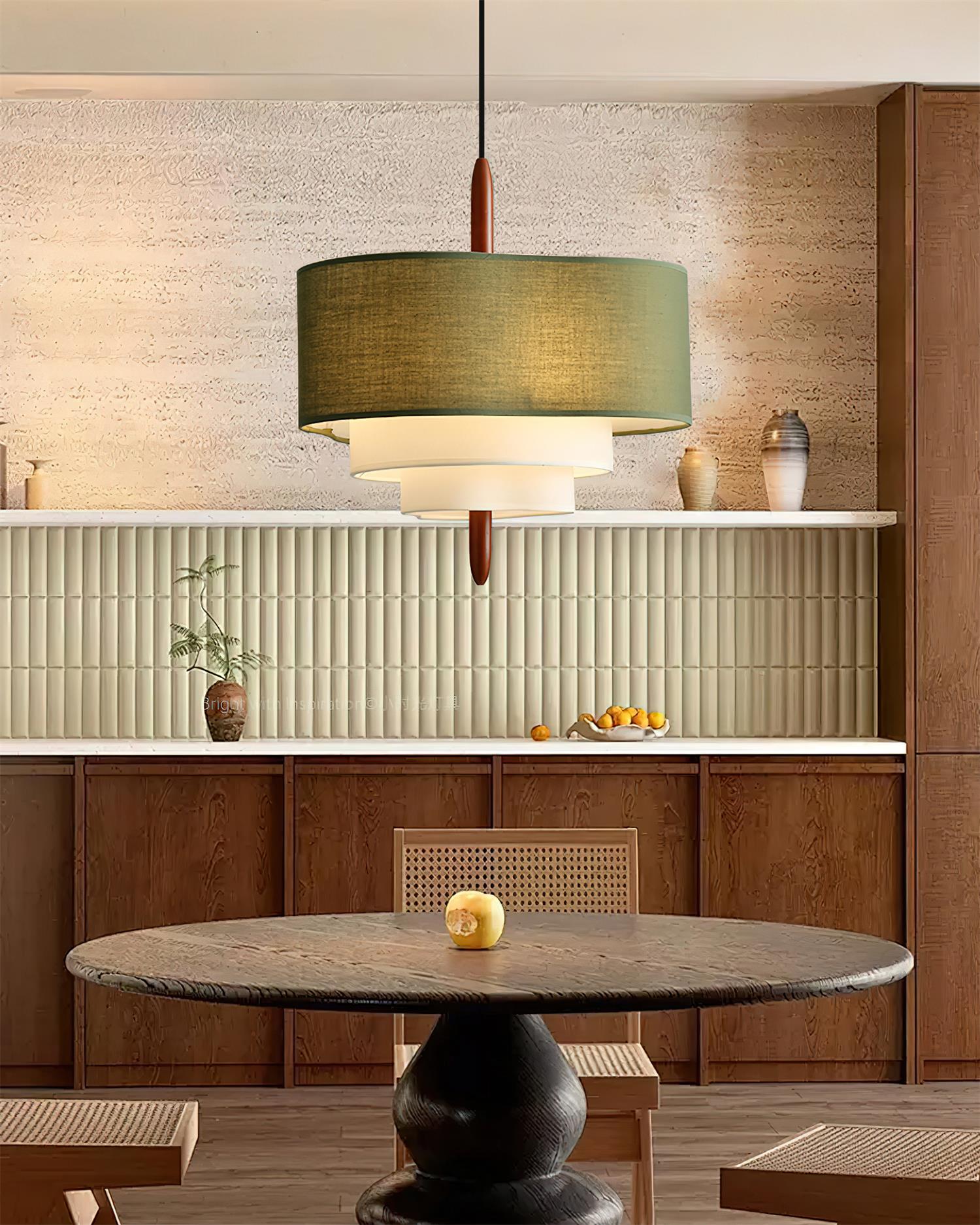 Pendant Light Fabric 17.7 in 3-Head Walnut Dining Room Ceiling Lamp Adjustable Height Modern Lighting Fixture | Thomler