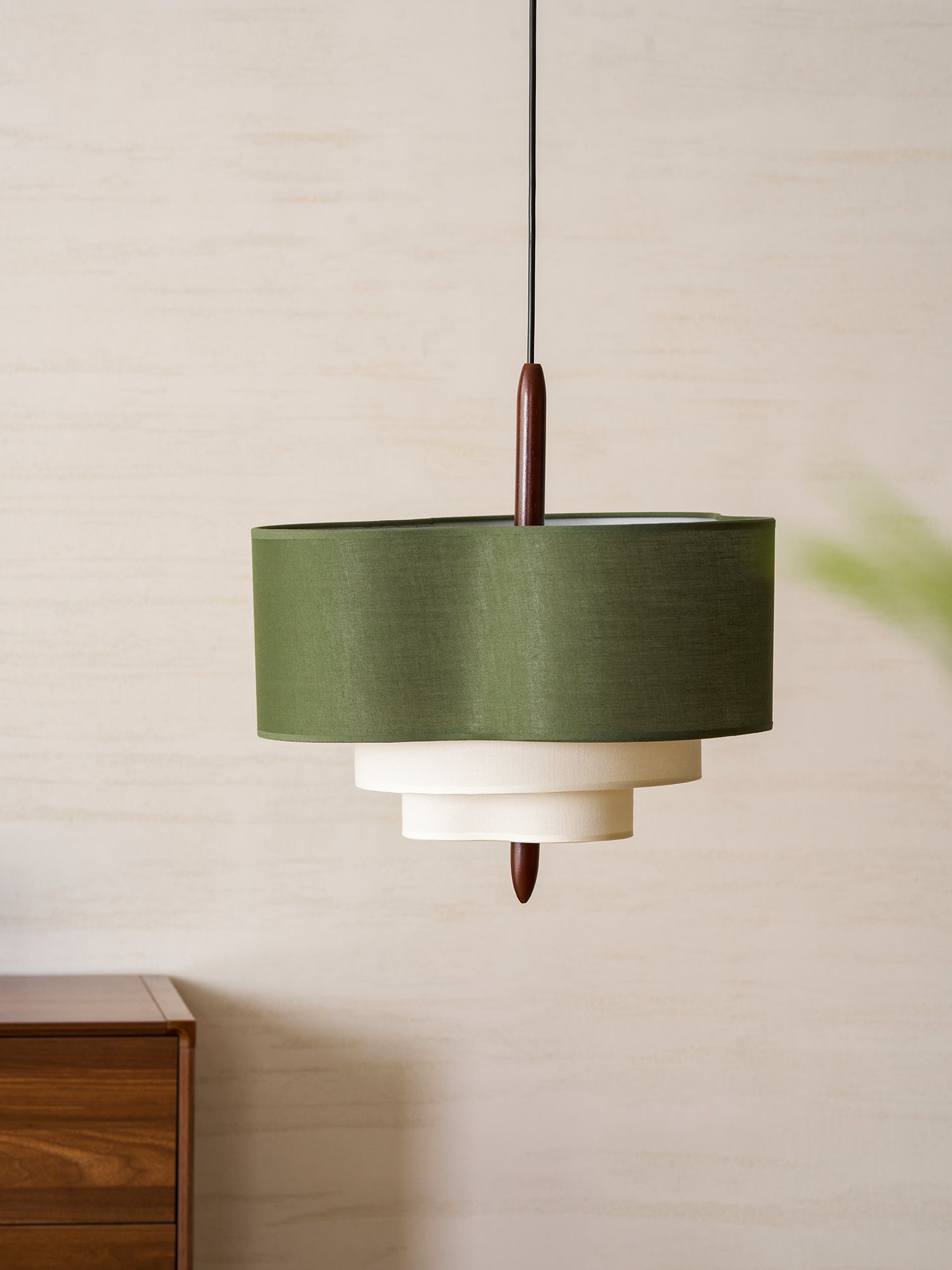 Pendant Light Fabric 17.7 in 3-Head Walnut Dining Room Ceiling Lamp Adjustable Height Modern Lighting Fixture | Thomler