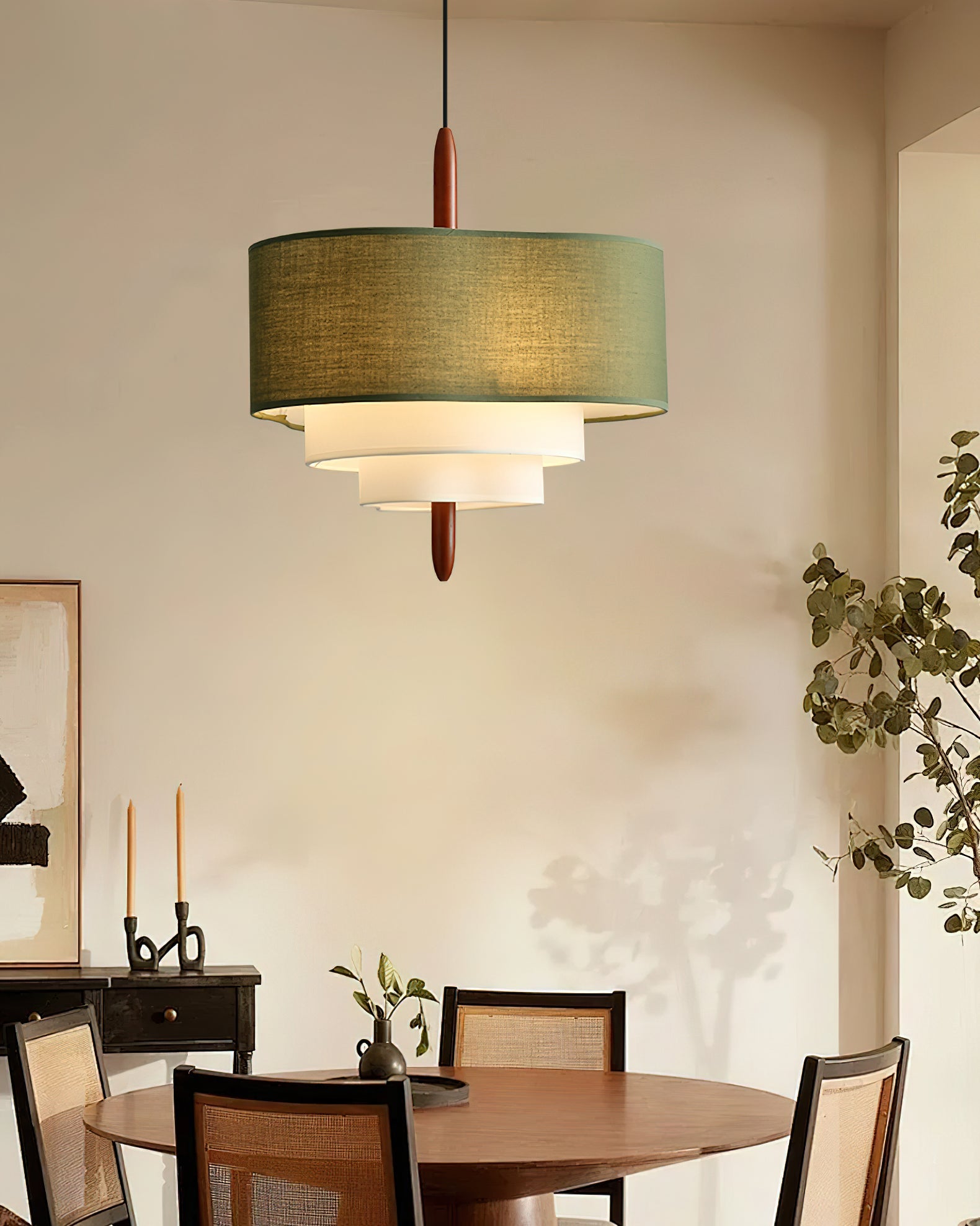 Pendant Light Fabric 17.7 in 3-Head Walnut Dining Room Ceiling Lamp Adjustable Height Modern Lighting Fixture | Thomler