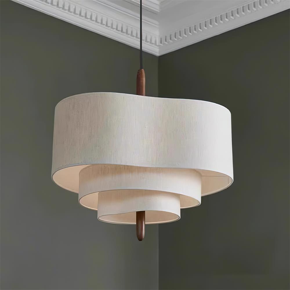 Pendant Light Fabric 17.7 in 3-Head Walnut Dining Room Ceiling Lamp Adjustable Height Modern Lighting Fixture | Thomler