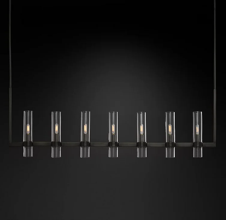 Linear Chandelier with Hand-Blown Glass Shades 59 in – 7-Light Contemporary Metal Fixture for Dining Room & Kitchen | Thomler