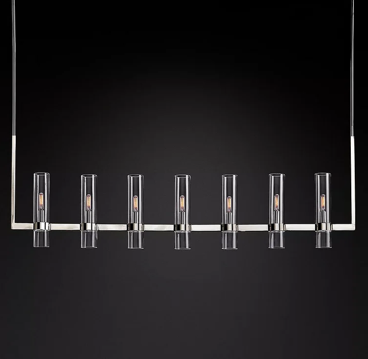 Linear Chandelier with Hand-Blown Glass Shades 59 in – 7-Light Contemporary Metal Fixture for Dining Room & Kitchen | Thomler