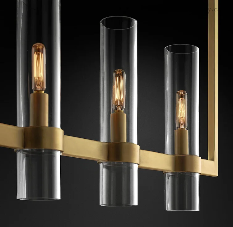 Linear Chandelier with Hand-Blown Glass Shades 59 in – 7-Light Contemporary Metal Fixture for Dining Room & Kitchen | Thomler