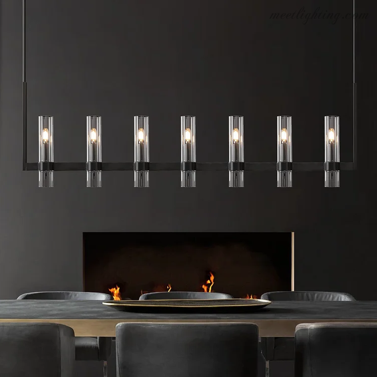 Linear Chandelier with Hand-Blown Glass Shades 59 in – 7-Light Contemporary Metal Fixture for Dining Room & Kitchen | Thomler