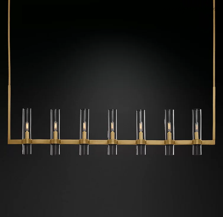Linear Chandelier with Hand-Blown Glass Shades 59 in – 7-Light Contemporary Metal Fixture for Dining Room & Kitchen | Thomler