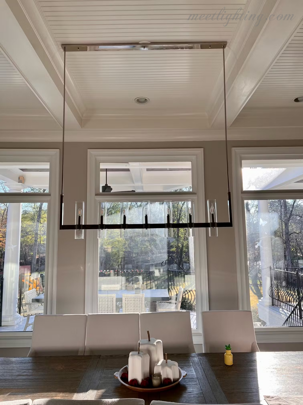 Linear Chandelier with Hand-Blown Glass Shades 59 in – 7-Light Contemporary Metal Fixture for Dining Room & Kitchen | Thomler