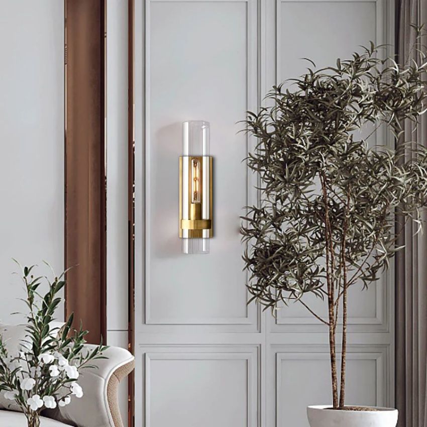 Handblown Glass Wall Sconce with Solid Brass Frame – Elegant Single-Light Fixture for Living Room, Bedroom, Hallway & Entryway Lighting | Thomler