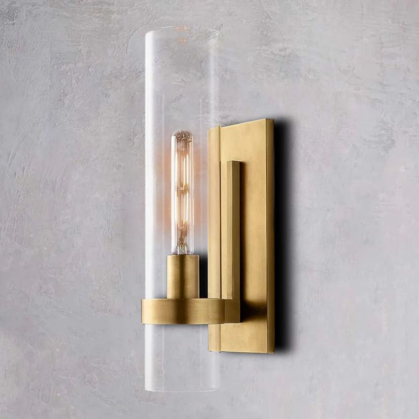 Handblown Glass Wall Sconce with Solid Brass Frame – Elegant Single-Light Fixture for Living Room, Bedroom, Hallway & Entryway Lighting | Thomler