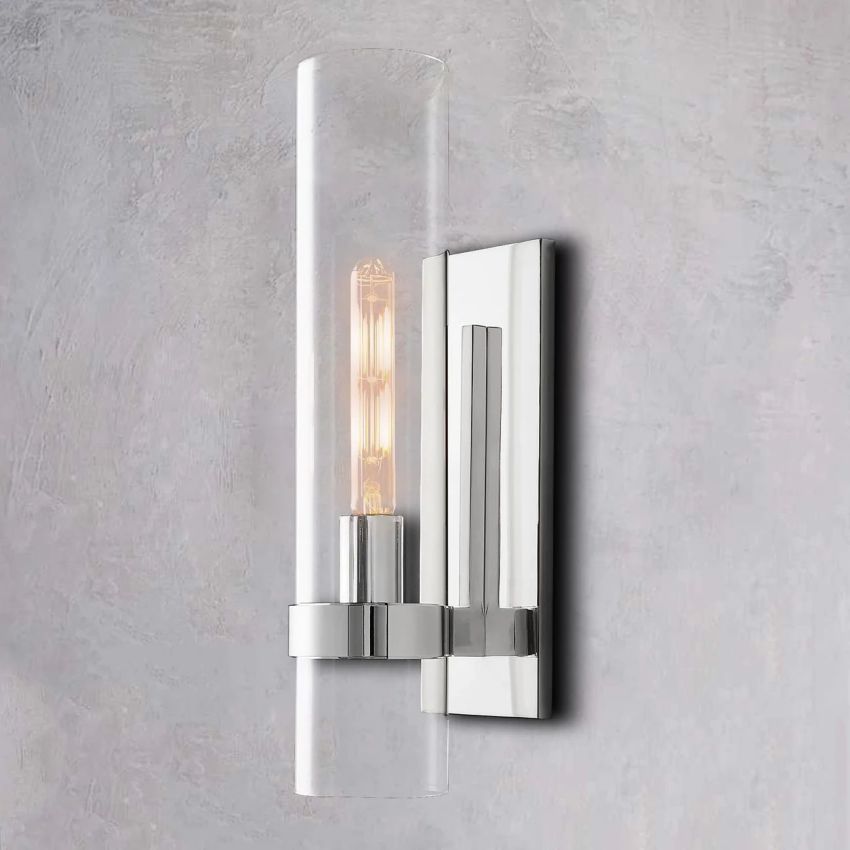 Handblown Glass Wall Sconce with Solid Brass Frame – Elegant Single-Light Fixture for Living Room, Bedroom, Hallway & Entryway Lighting | Thomler