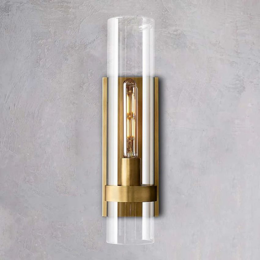 Handblown Glass Wall Sconce with Solid Brass Frame – Elegant Single-Light Fixture for Living Room, Bedroom, Hallway & Entryway Lighting | Thomler