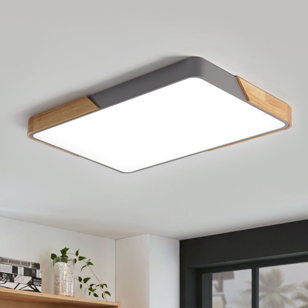 Modern Farmhouse Wood Frame Ceiling Light Fixture - Dimmable LED Low Profile Panel for Kitchen, Living Room, Bedroom - 5 Color | Thomler