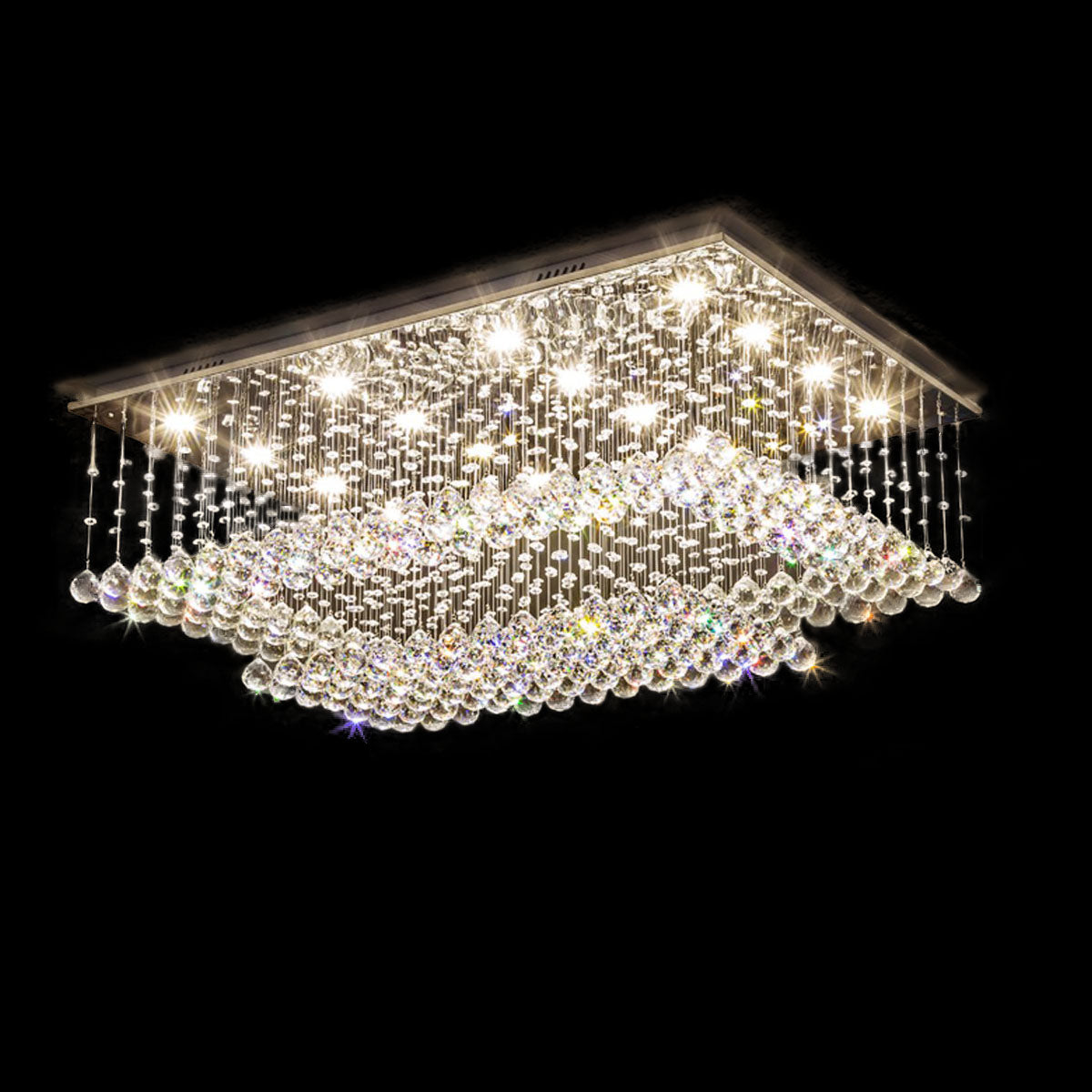 Tiered Glass Crystal Flush Mount Ceiling Light for Dining Room, Bedroom & Kitchen – Stainless Steel Frame, GU10 LED Compatible | Thomler