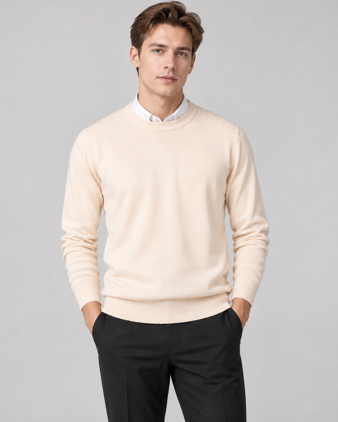 Men's Knit Pullover with Textured Trims – Classic Roundneck Fit for Casual & Work | Thomler