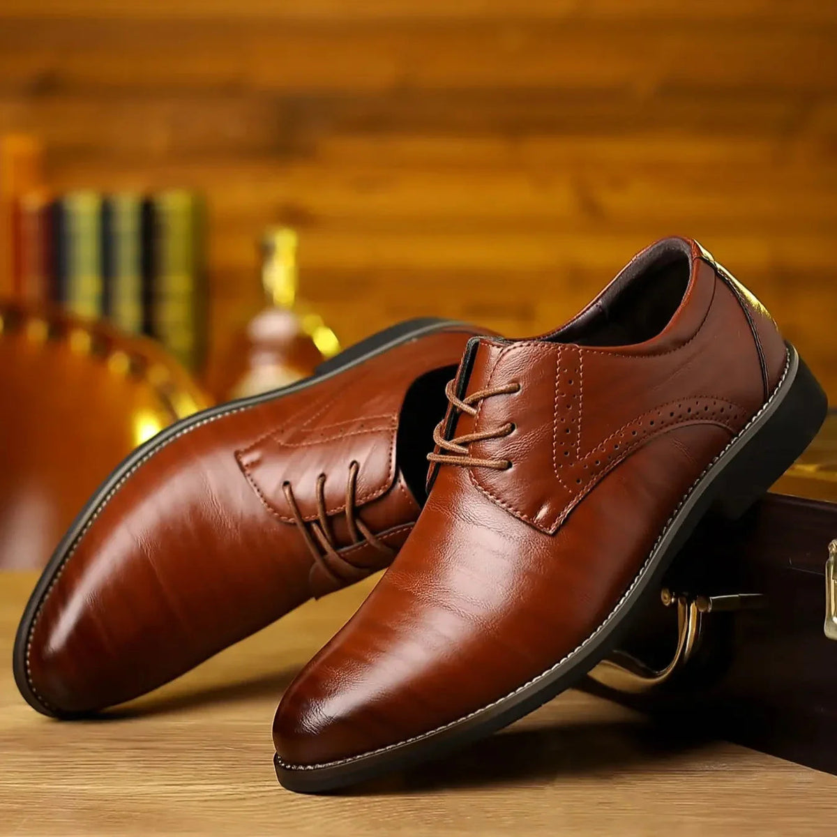 Classic Wingtip Derby Dress Shoes for Men – Perforated Leather Business Oxfords for Suits, Work & Weddings | Thomler