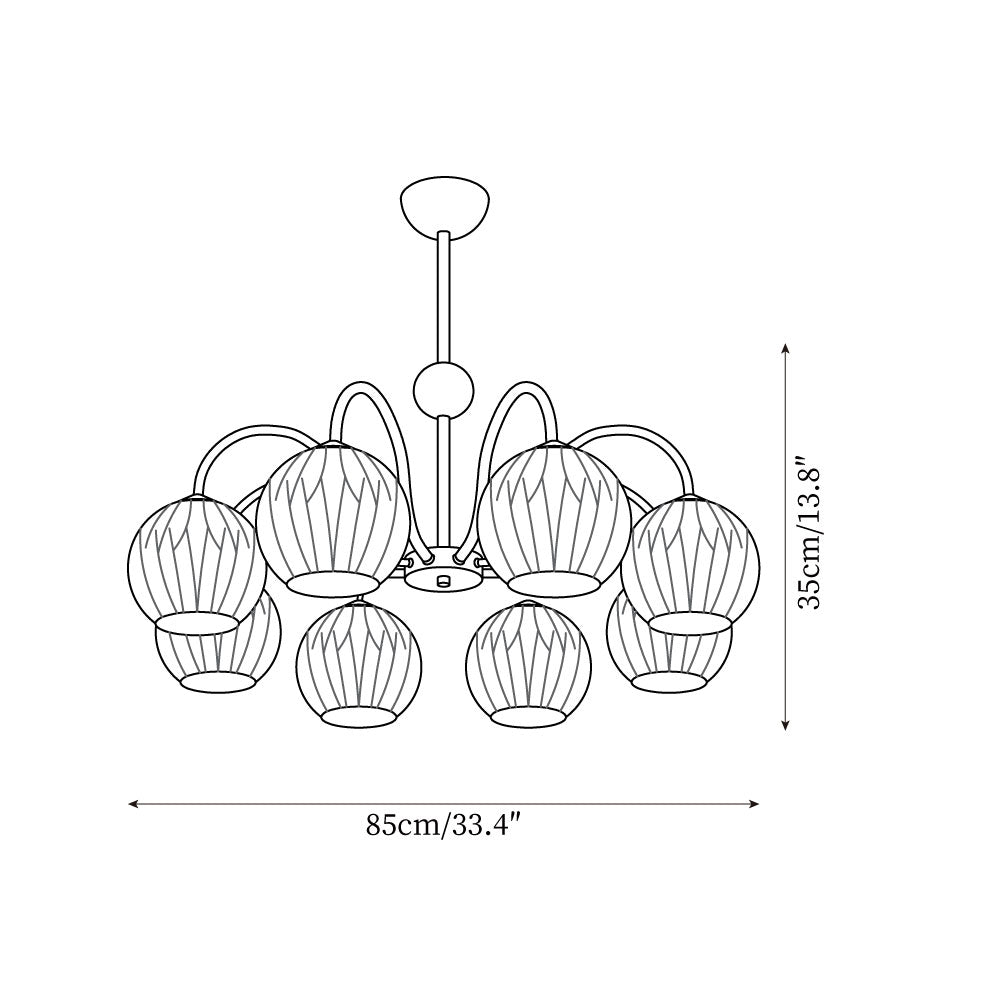 Chandelier Glass 25.6 in Green Modern Dining Room Ceiling Light 3-8 Heads Decorative Fixture | Thomler