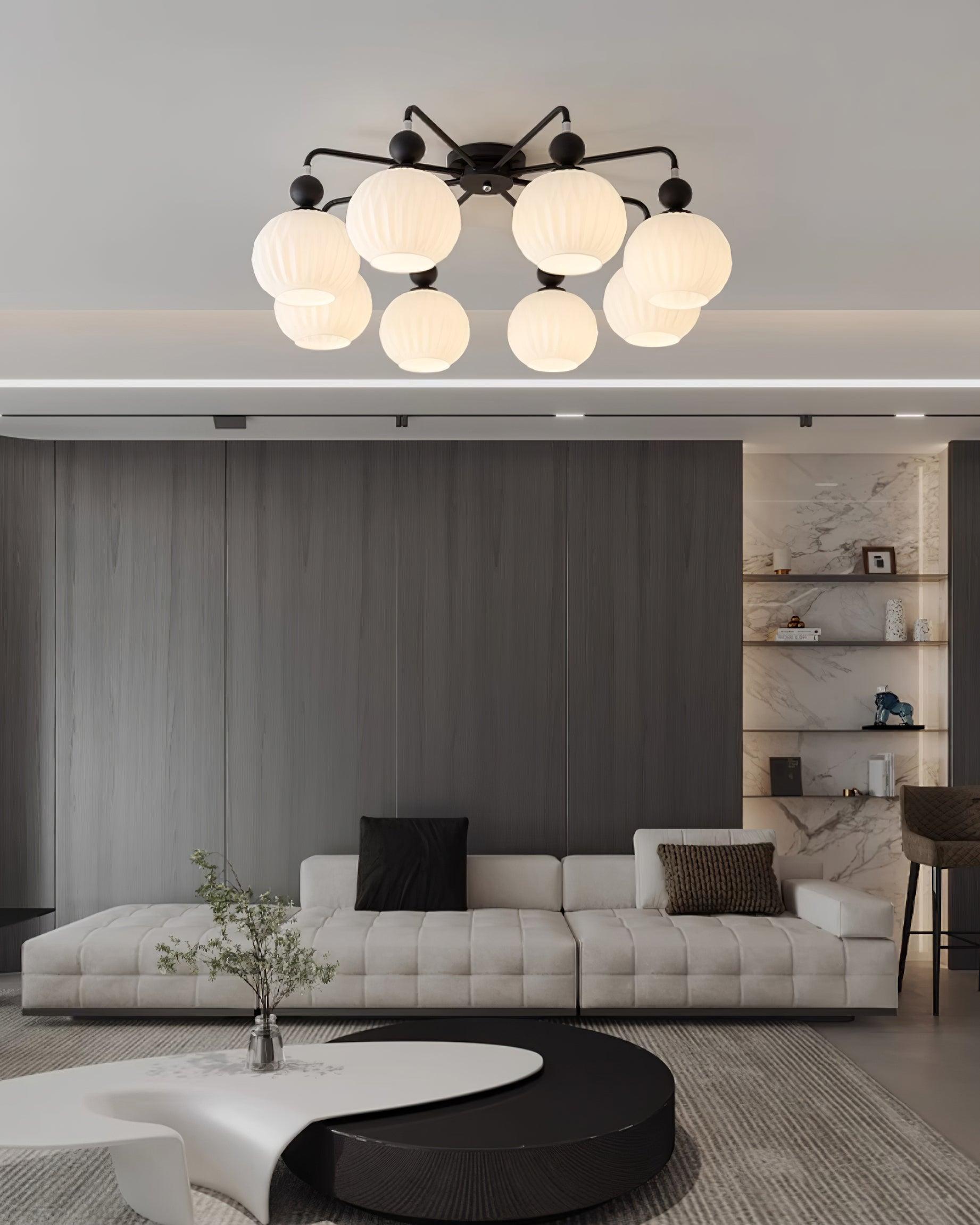 Ceiling Light Glass 26 in Pumpkin Shade Green Living Room Dining Area Pendant Fixture Decorative Modern Lighting | Thomler
