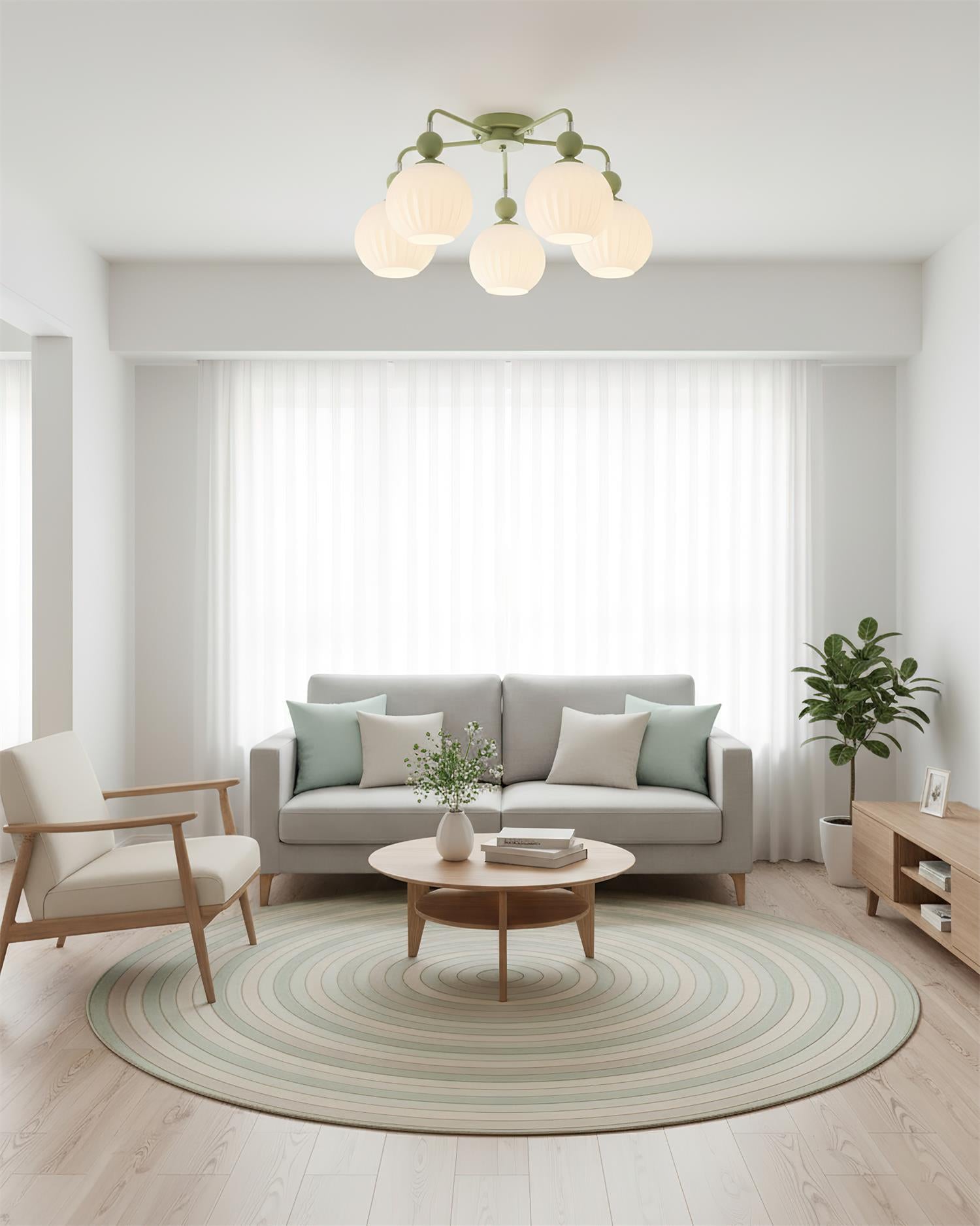 Ceiling Light Glass 26 in Pumpkin Shade Green Living Room Dining Area Pendant Fixture Decorative Modern Lighting | Thomler