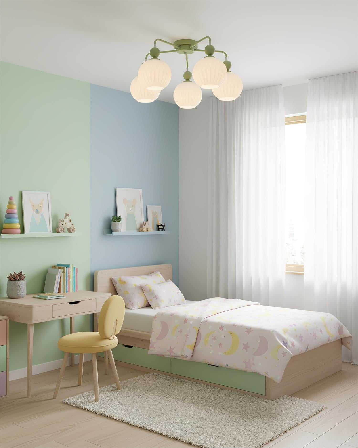 Ceiling Light Glass 26 in Pumpkin Shade Green Living Room Dining Area Pendant Fixture Decorative Modern Lighting | Thomler