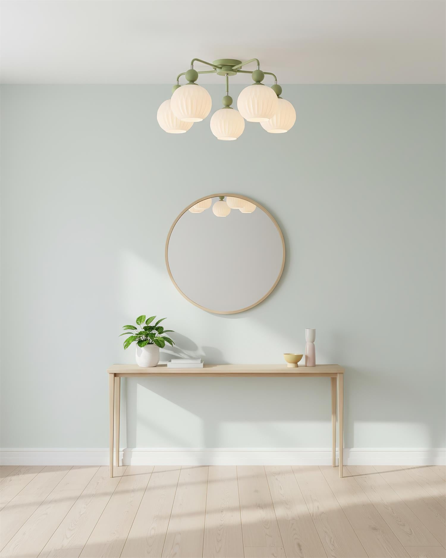 Ceiling Light Glass 26 in Pumpkin Shade Green Living Room Dining Area Pendant Fixture Decorative Modern Lighting | Thomler