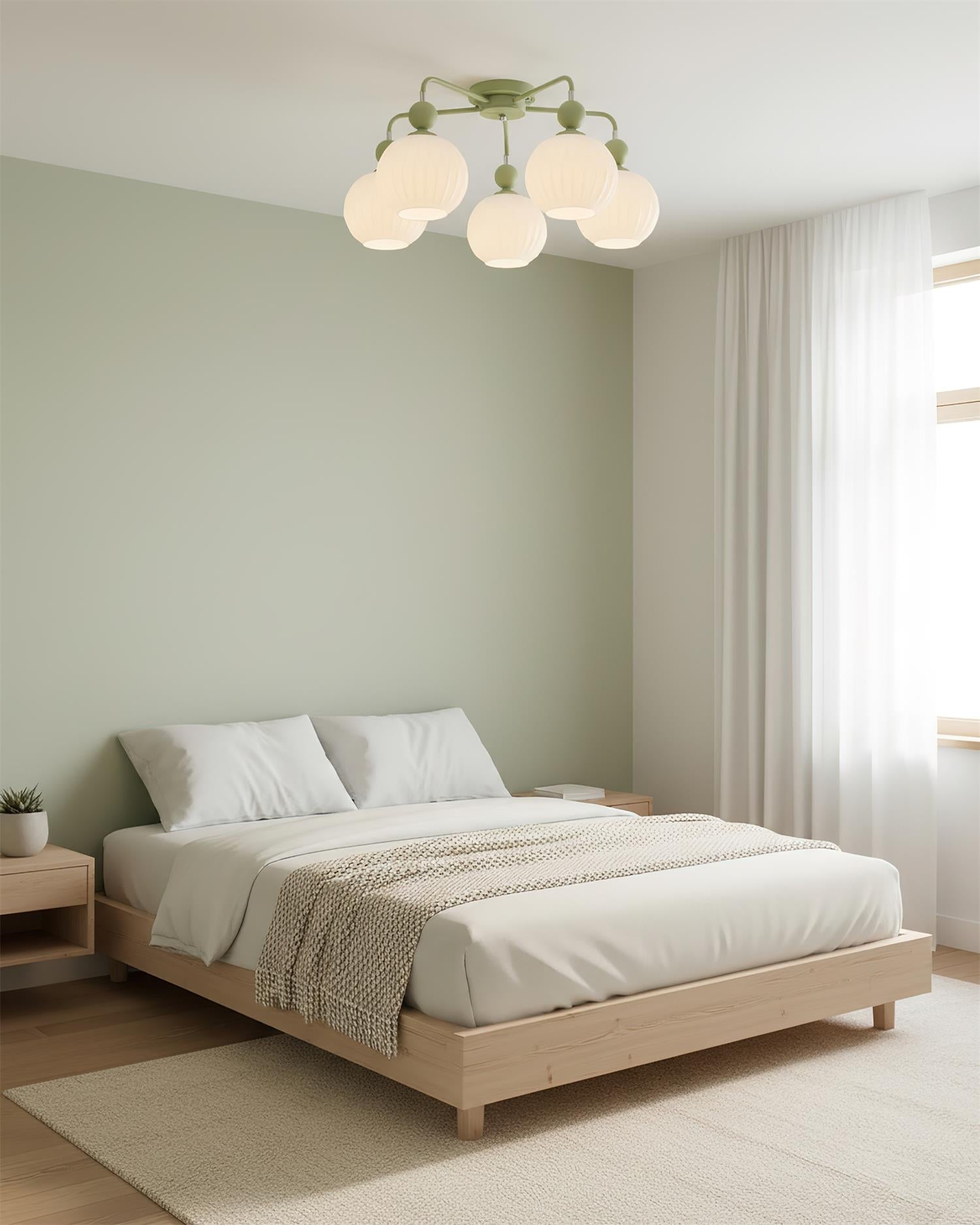 Ceiling Light Glass 26 in Pumpkin Shade Green Living Room Dining Area Pendant Fixture Decorative Modern Lighting | Thomler