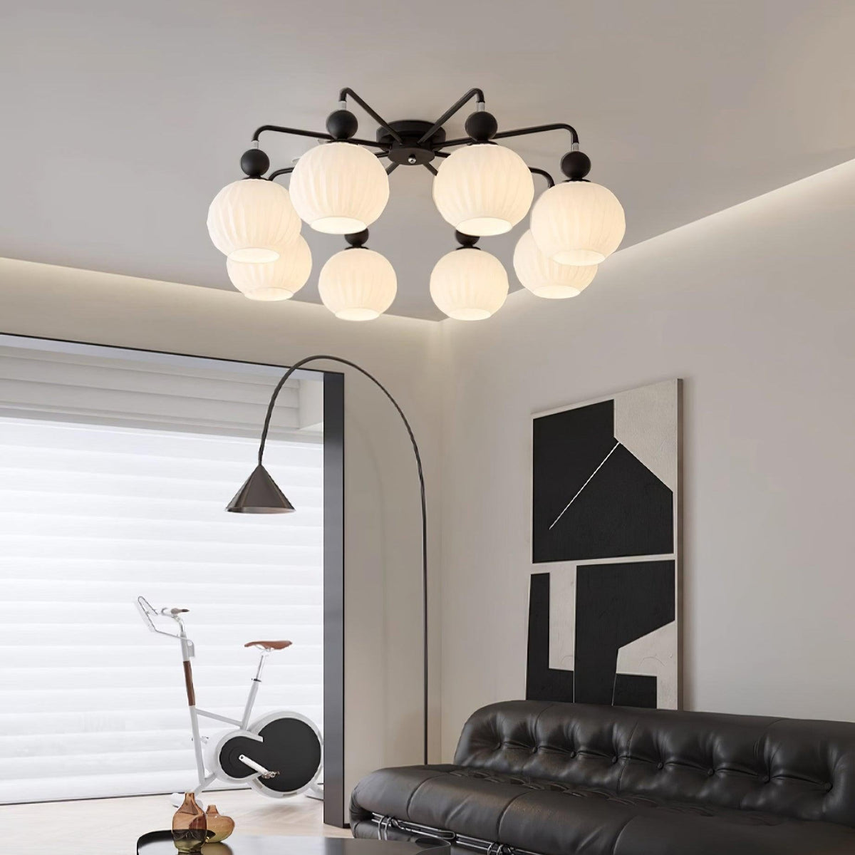 Modern Sculptural Semi-Flush Ceiling Fixture with Textured Globe Shades – 4, 5 or 8 Lights for Bedroom, Dining Room & Living Room | Thomler