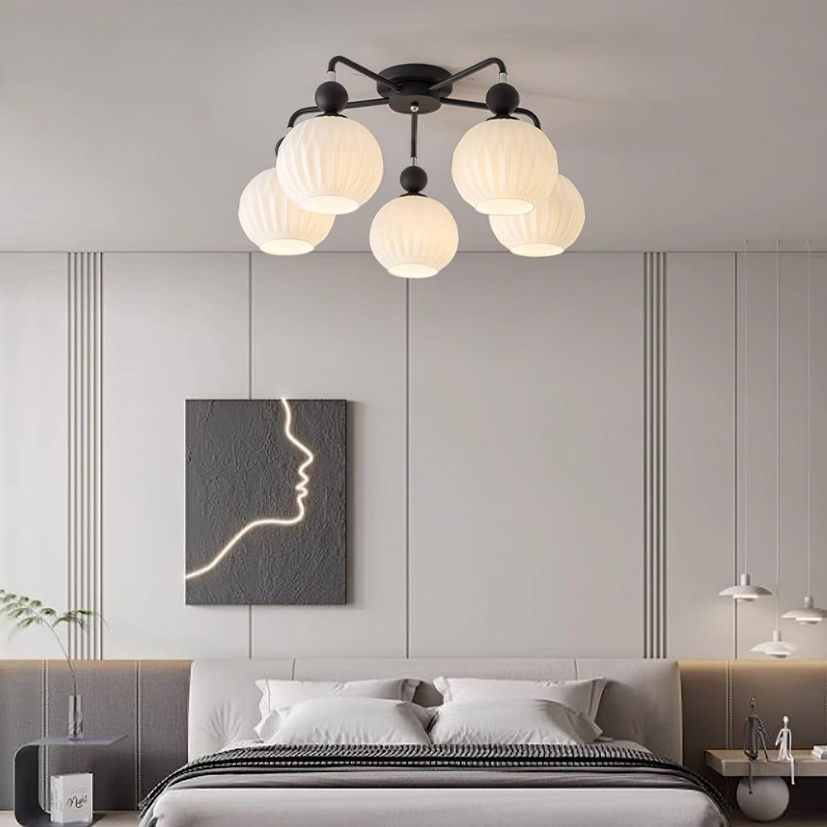 Modern Sculptural Semi-Flush Ceiling Fixture with Textured Globe Shades – 4, 5 or 8 Lights for Bedroom, Dining Room & Living Room | Thomler