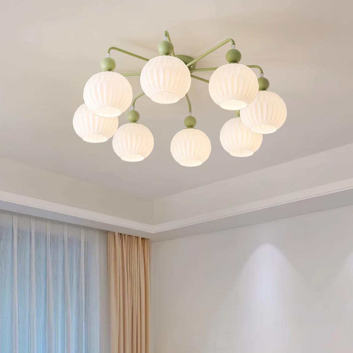 Ceiling Light Glass 26 in Pumpkin Shade Green Living Room Dining Area Pendant Fixture Decorative Modern Lighting | Thomler