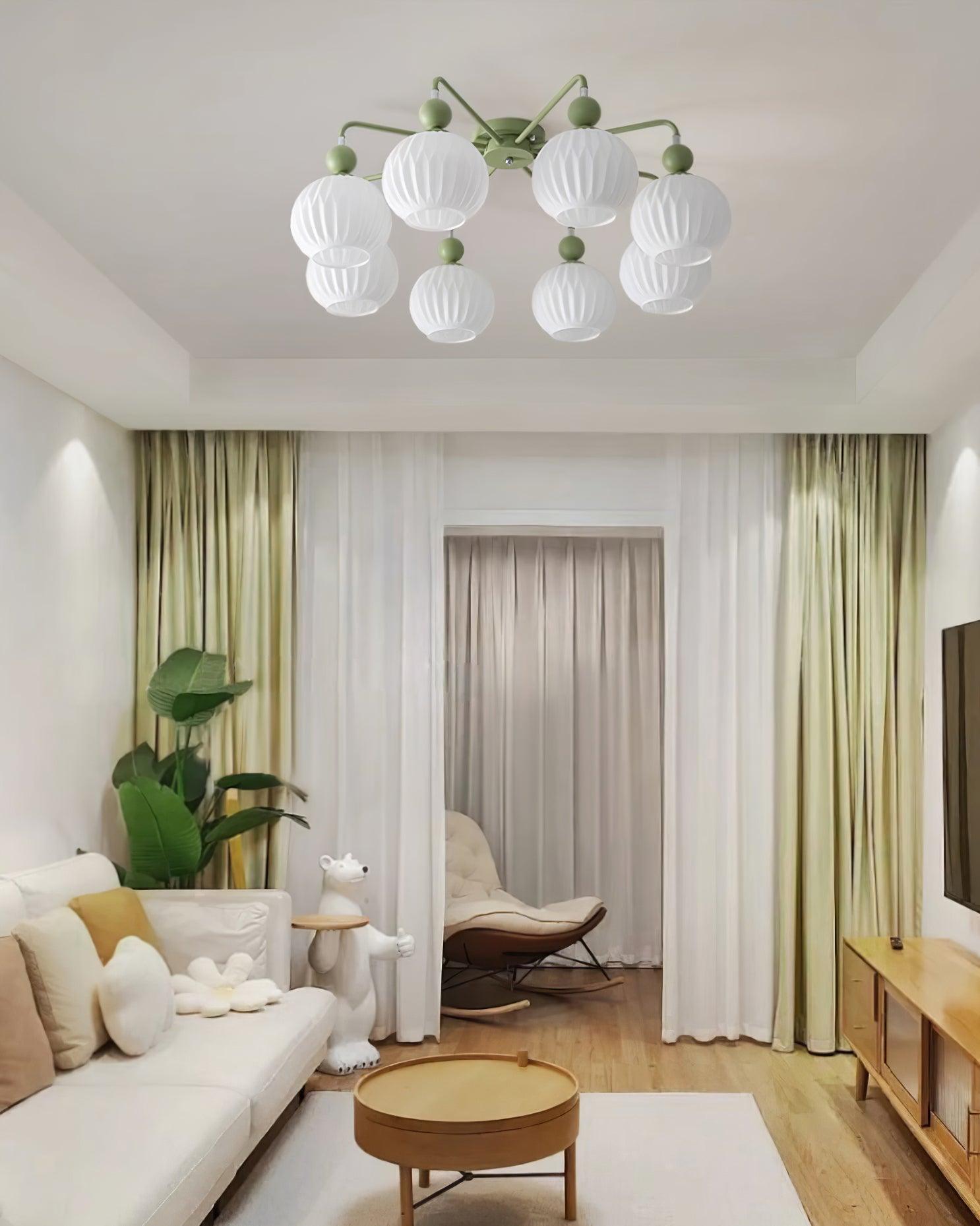 Ceiling Light Glass 26 in Pumpkin Shade Green Living Room Dining Area Pendant Fixture Decorative Modern Lighting | Thomler
