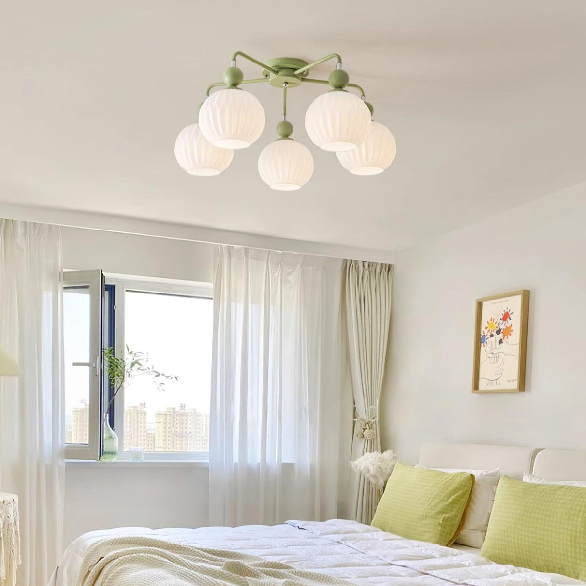 Modern Sculptural Semi-Flush Ceiling Fixture with Textured Globe Shades – 4, 5 or 8 Lights for Bedroom, Dining Room & Living Room | Thomler