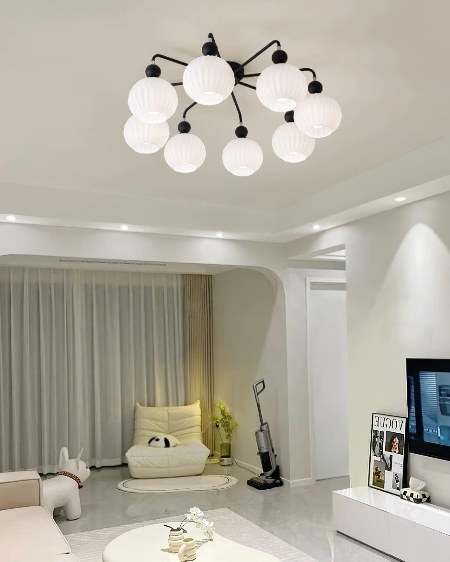 Ceiling Light Glass 26 in Pumpkin Shade Green Living Room Dining Area Pendant Fixture Decorative Modern Lighting | Thomler