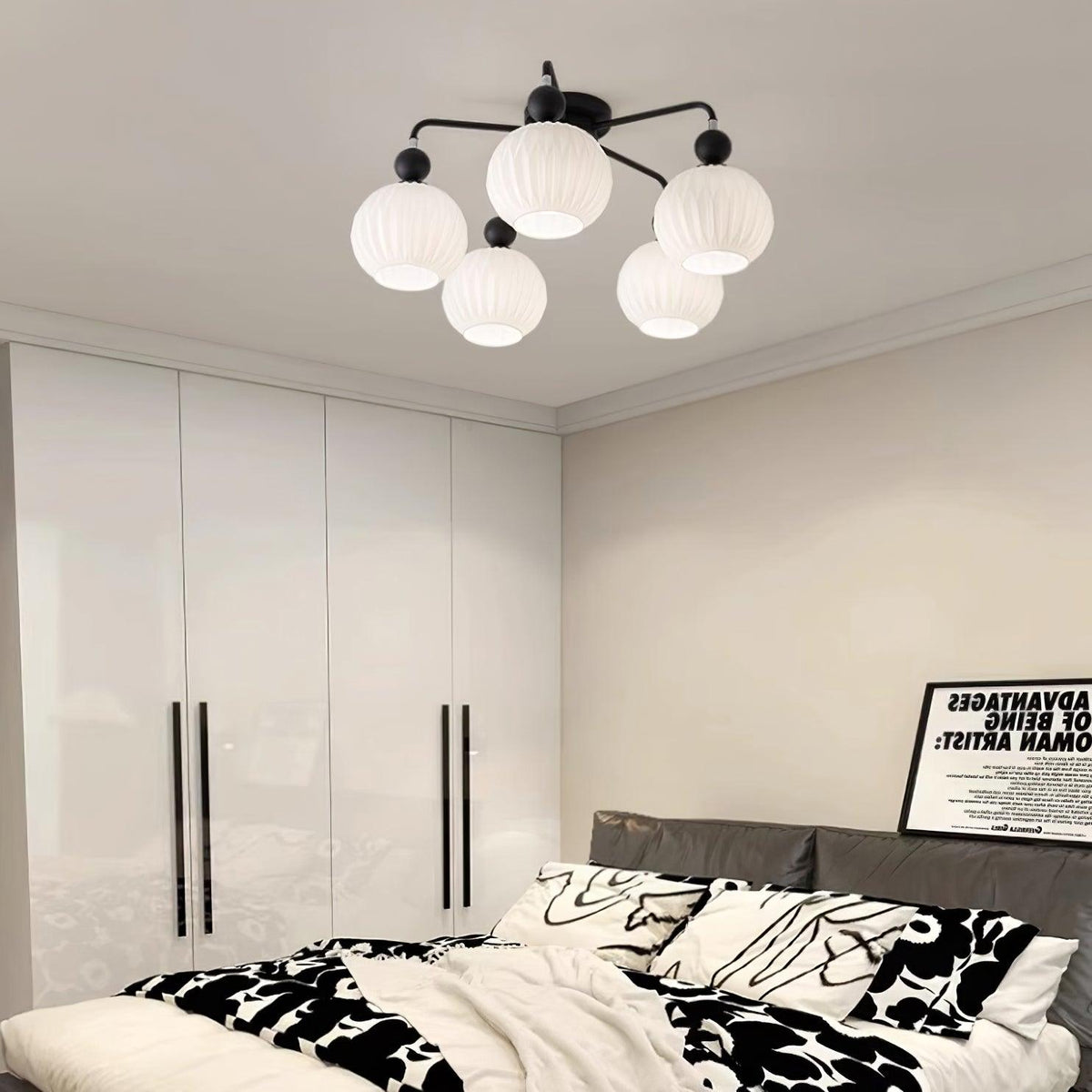 Modern Sculptural Semi-Flush Ceiling Fixture with Textured Globe Shades – 4, 5 or 8 Lights for Bedroom, Dining Room & Living Room | Thomler